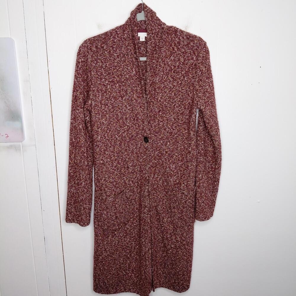 J Jill Sweater Womens Extra Small Marled Knit One Button Cardigan Long Duster